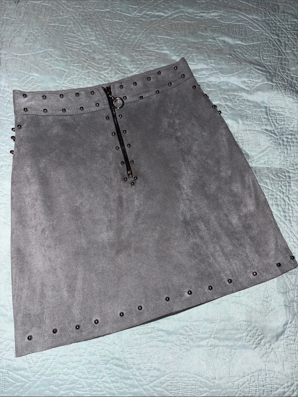 Styled in Italy Studded Grey Suede Mini Skirt